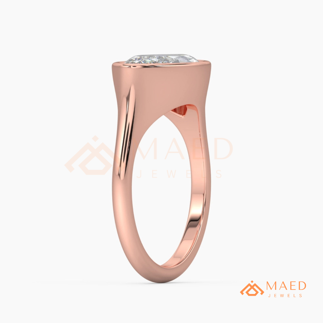 East-West Marquise Cut Bezel Engagement Ring | 14k Gold, Rose Gold & Sterling Silver Modern Solitaire Band