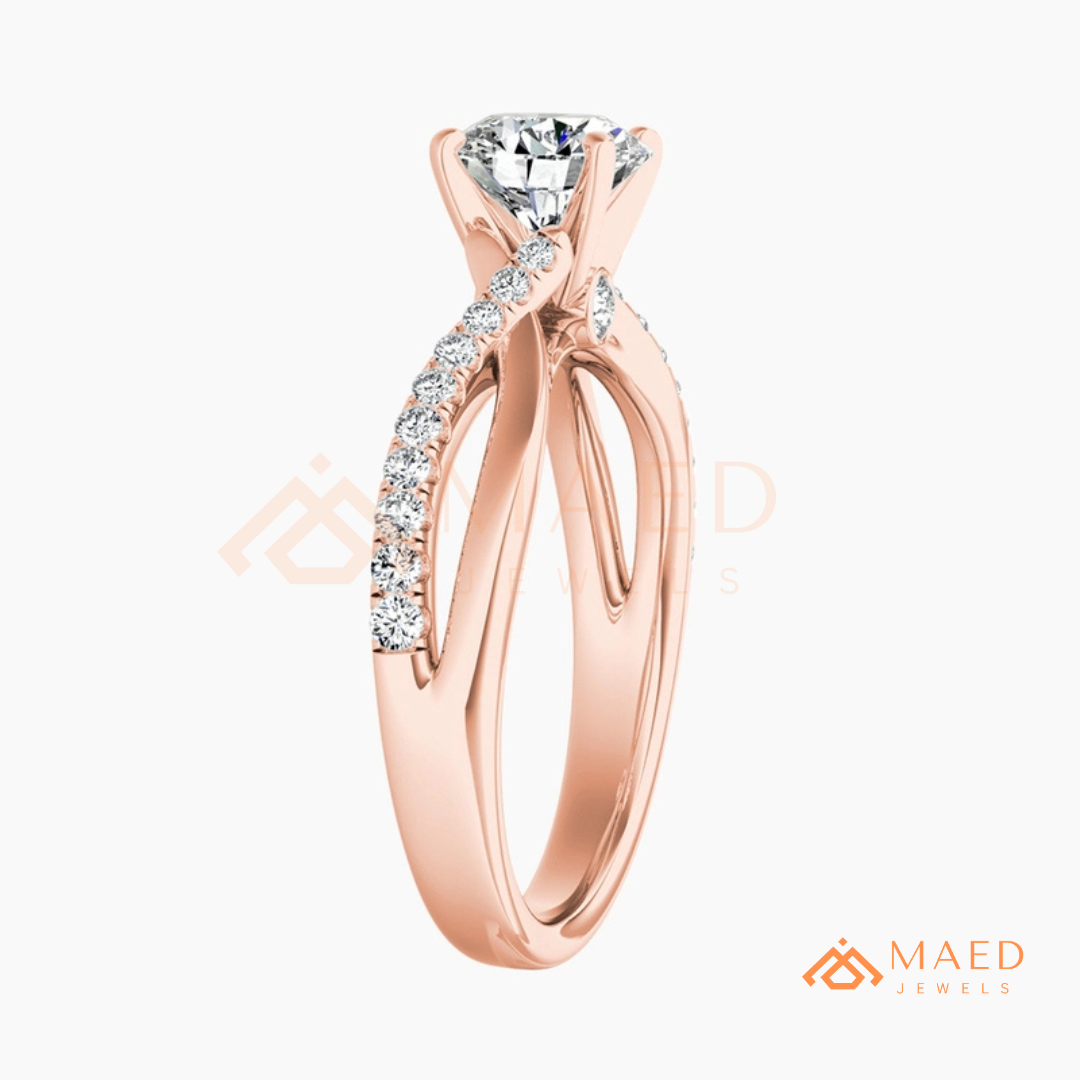 Round Cut Twisted Vine Engagement Ring in 14K Gold, Rose Gold & Sterling Silver | Infinity Pave Wedding Band