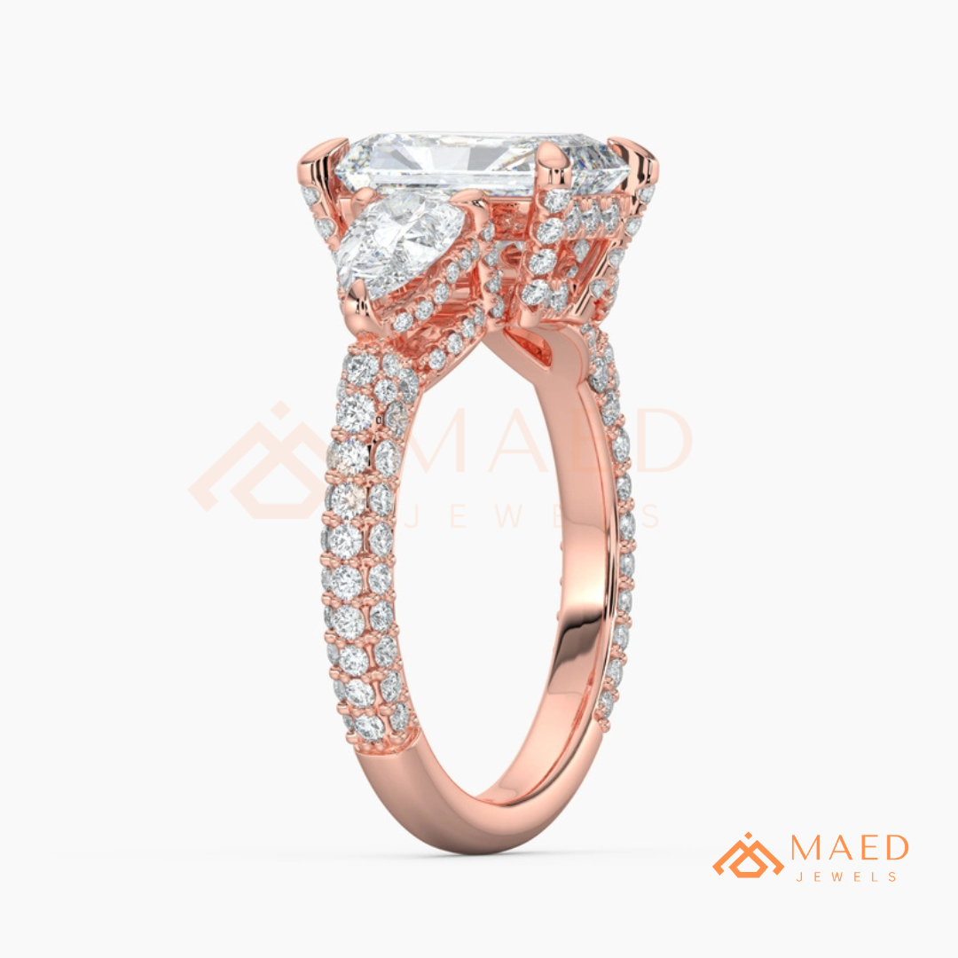 Modern Oval Cut Triple Row Engagement Ring with Baguette & Pavé Band