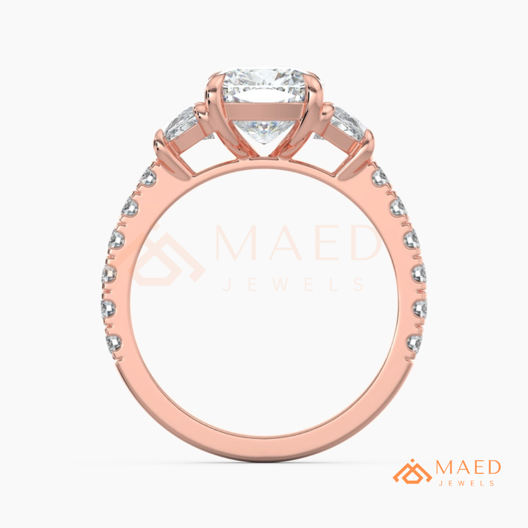 Radiant Cut Engagement Ring with Three-Row Pavé Band | 14k Gold, Rose Gold & Silver