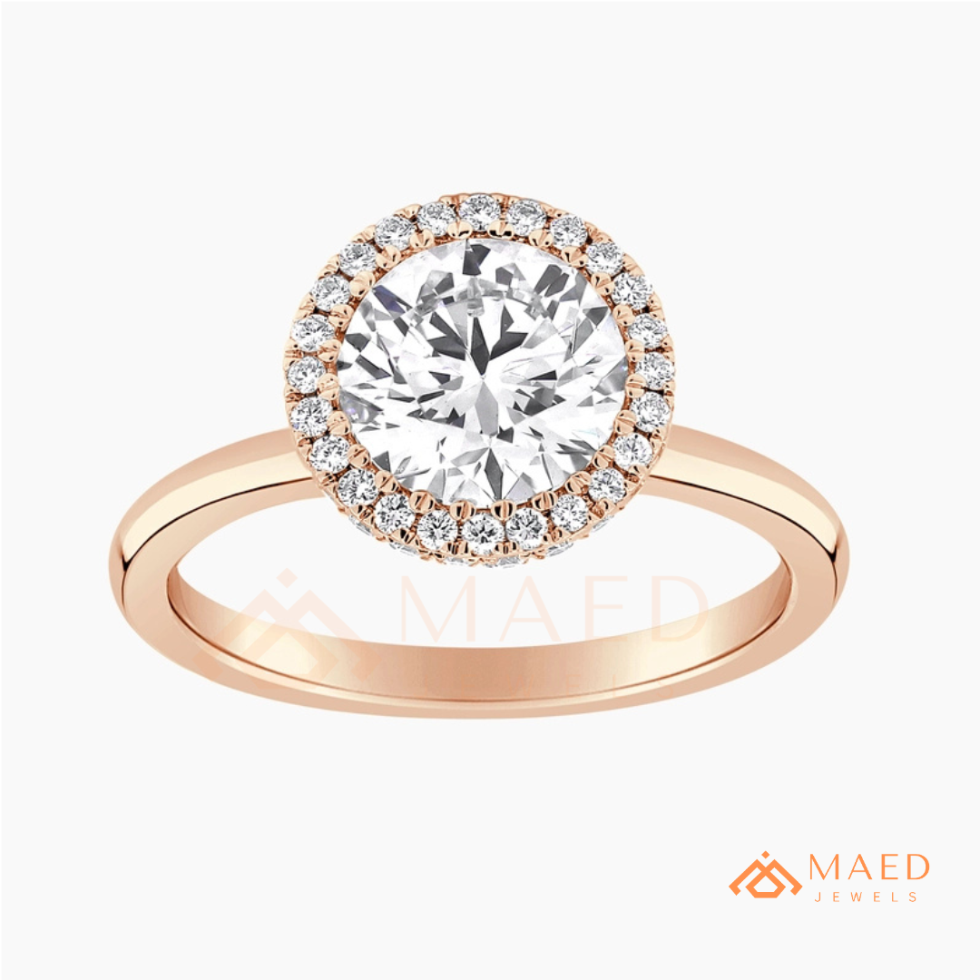 Classic Round Cut Moissanite Halo Engagement Ring in 925 Sterling Silver, 14K Gold & 14K Rose Gold | Solitaire Halo Wedding Ring for Women