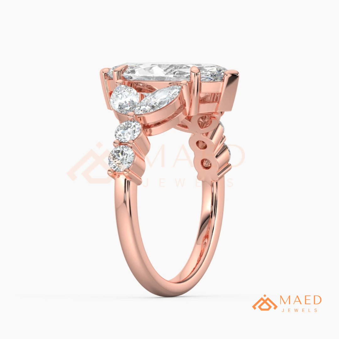 Marquise Cut Leaf Cluster Engagement Ring | 14k Gold, Rose Gold & Sterling Silver
