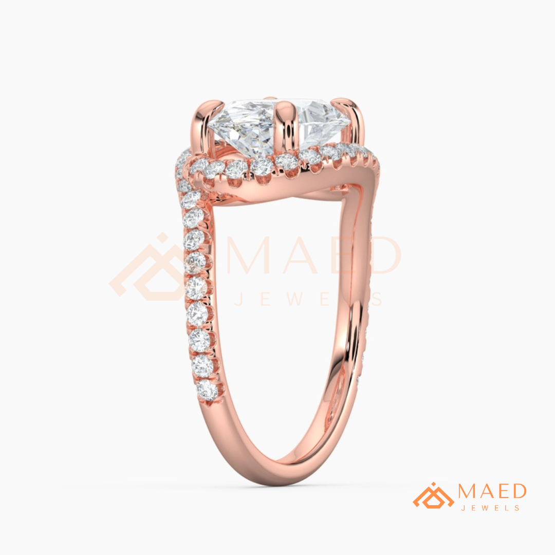 East-West Oval Cut Halo Engagement Ring | Bypass Pavé Band in 14K Gold, Rose Gold & Sterling Silver