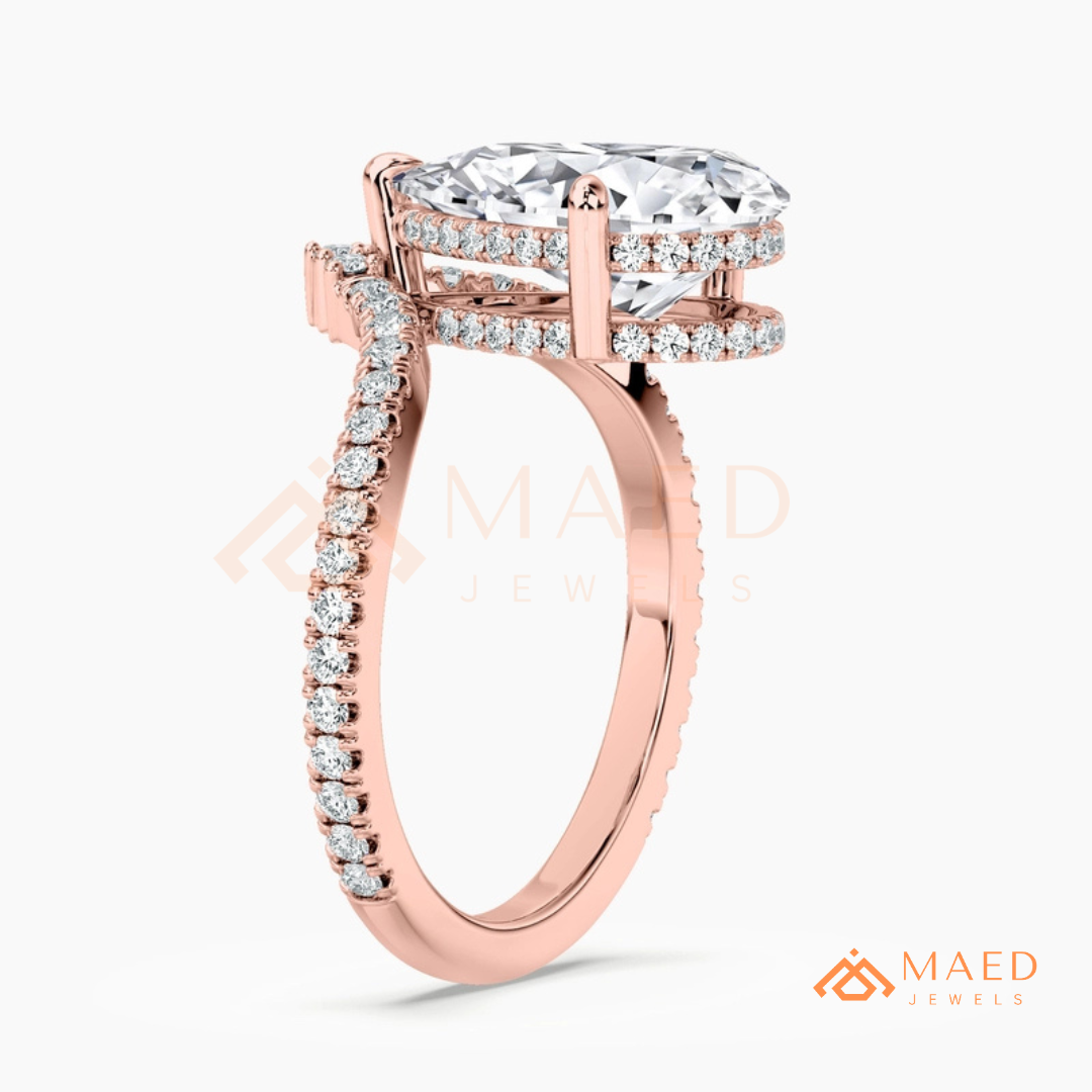 Pear Cut Chevron Engagement Ring in Sterling Silver, 14K Gold & 14K Rose Gold