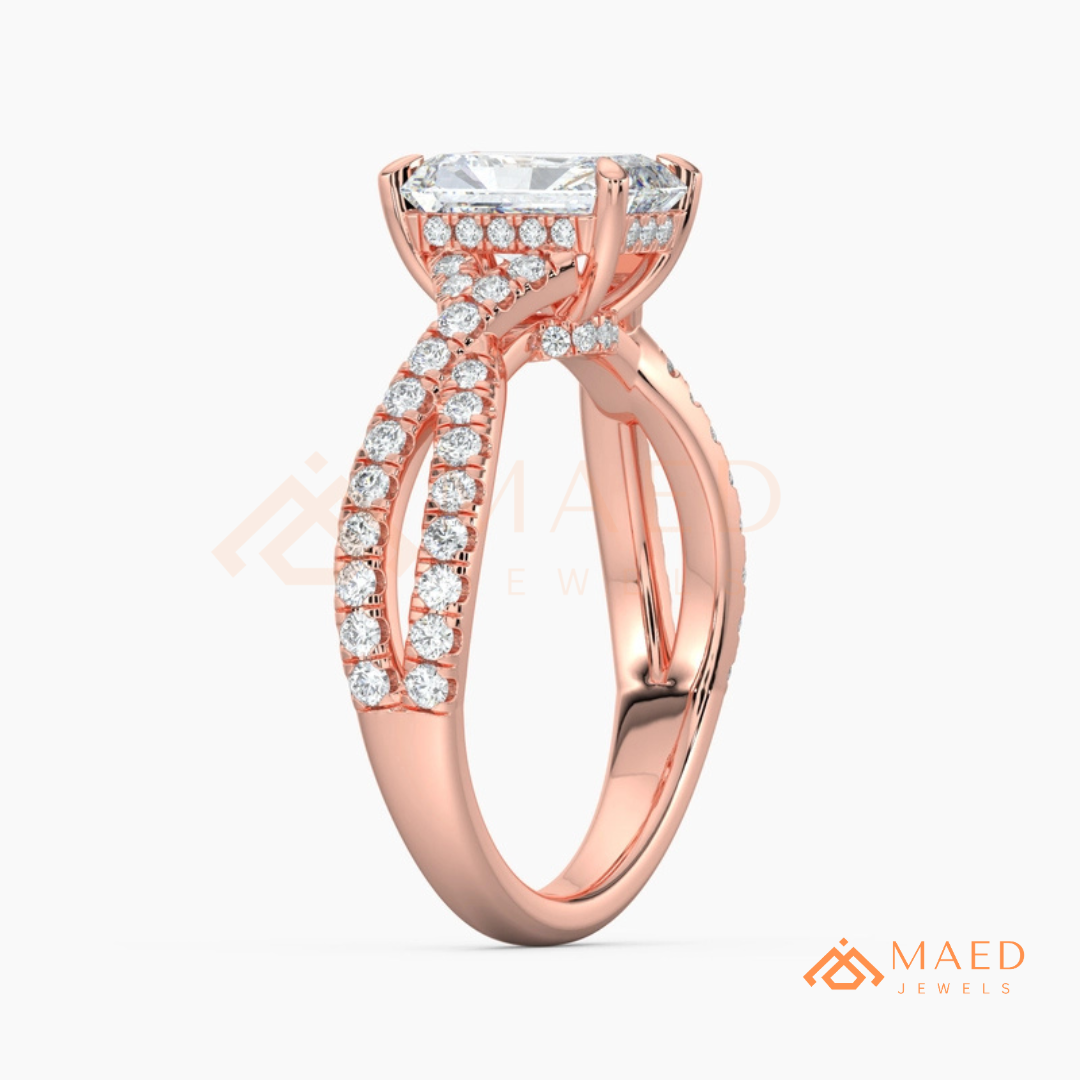 Nature-Inspired Radiant Cut Three-Stone Engagement Ring with Thorn Band in Silver, 14K Gold & Rose Gold