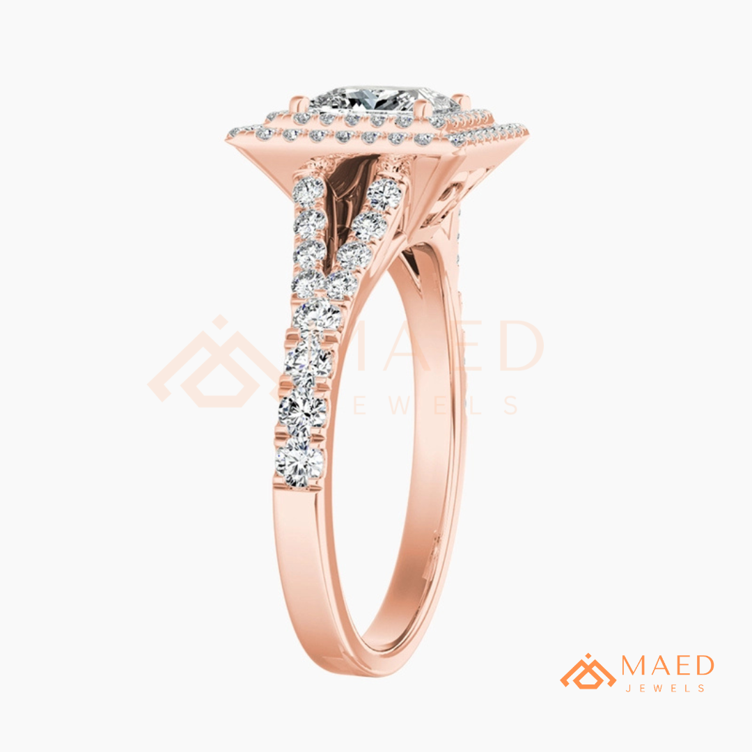 Vintage Oval Cut Geometric Shield Ring | Marquise & Round Pavé Chevron Band