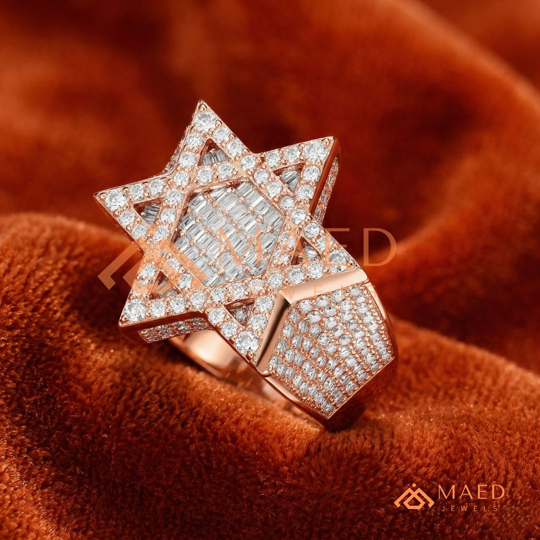 Men's Iced-Out Star of David Ring | Sterling Silver, 14K Gold & Rose Gold