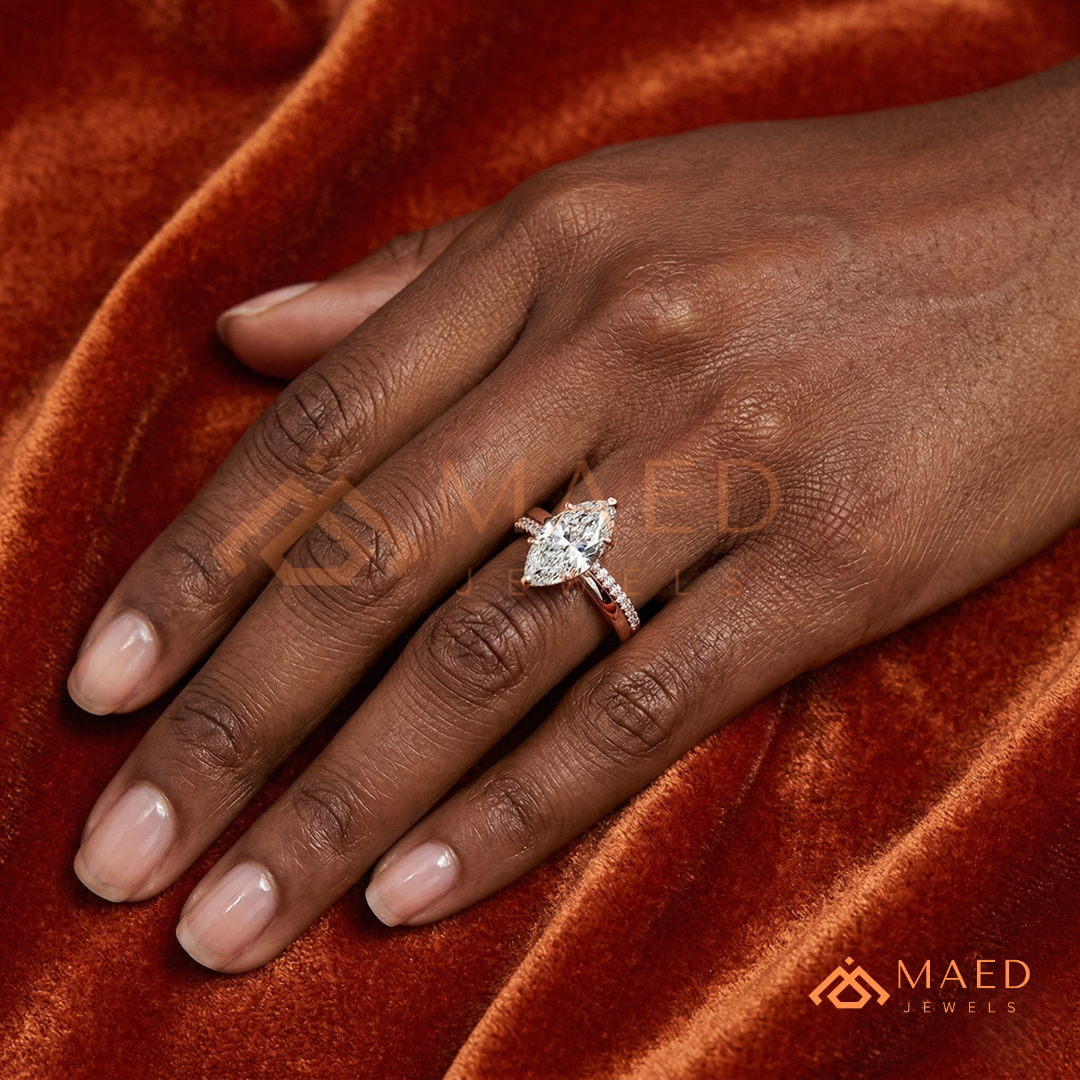 Marquise Cut Split Shank Engagement Ring in Sterling Silver, 14k Gold, or 14k Rose Gold