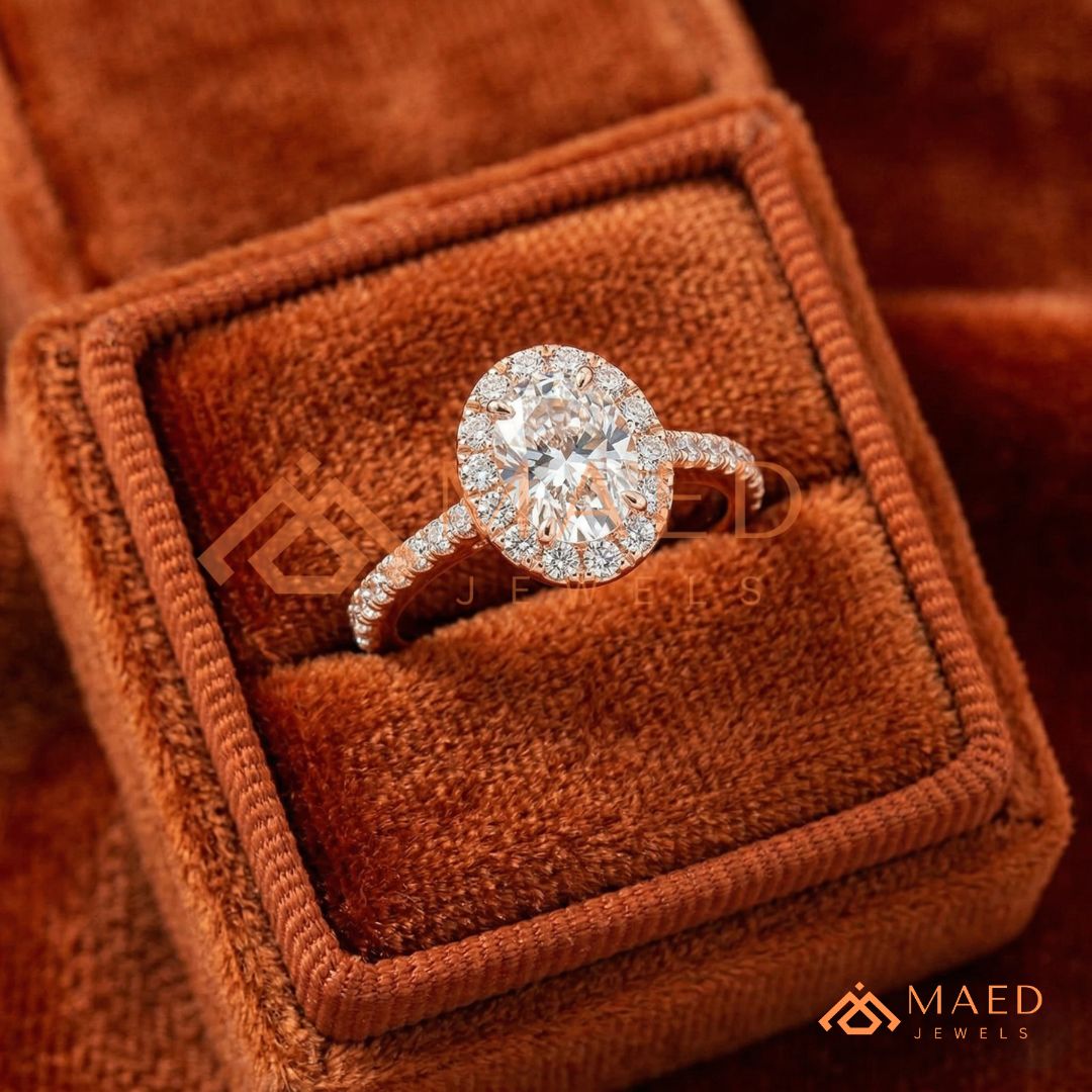 Majestic Oval Brilliant Halo Ring in 14K Yellow Gold, Rose Gold & Sterling Silver