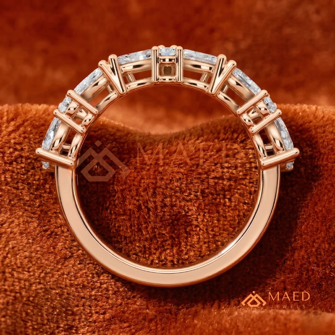 Marquise Diamond Cluster Stackable Anniversary Band – Silver, Yellow & Rose Gold