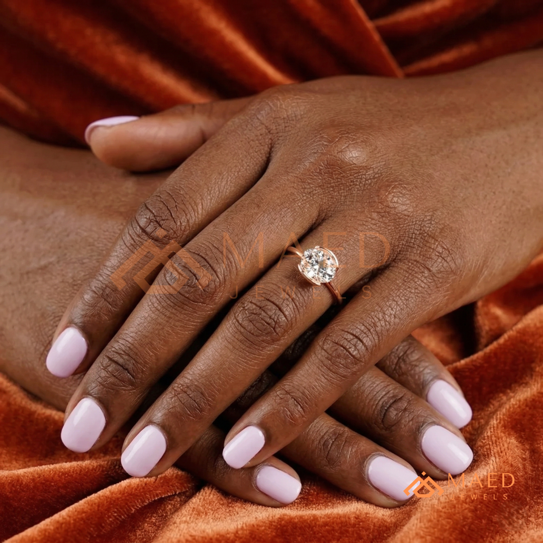 Horizontal Oval Half-Bezel Minimalist Engagement Ring in Silver, 14K Yellow Gold, or Rose Gold