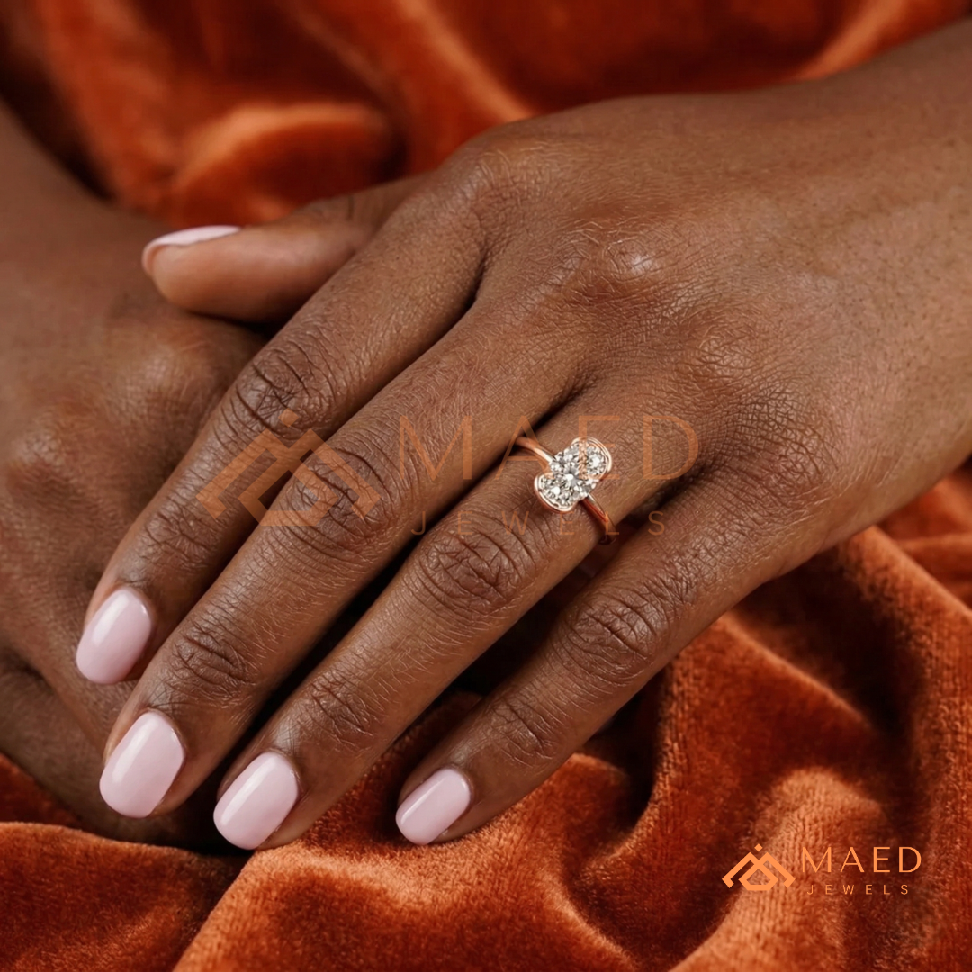 The Aria Oval Half-Bezel Engagement Ring – Silver, 14K Yellow & Rose Gold