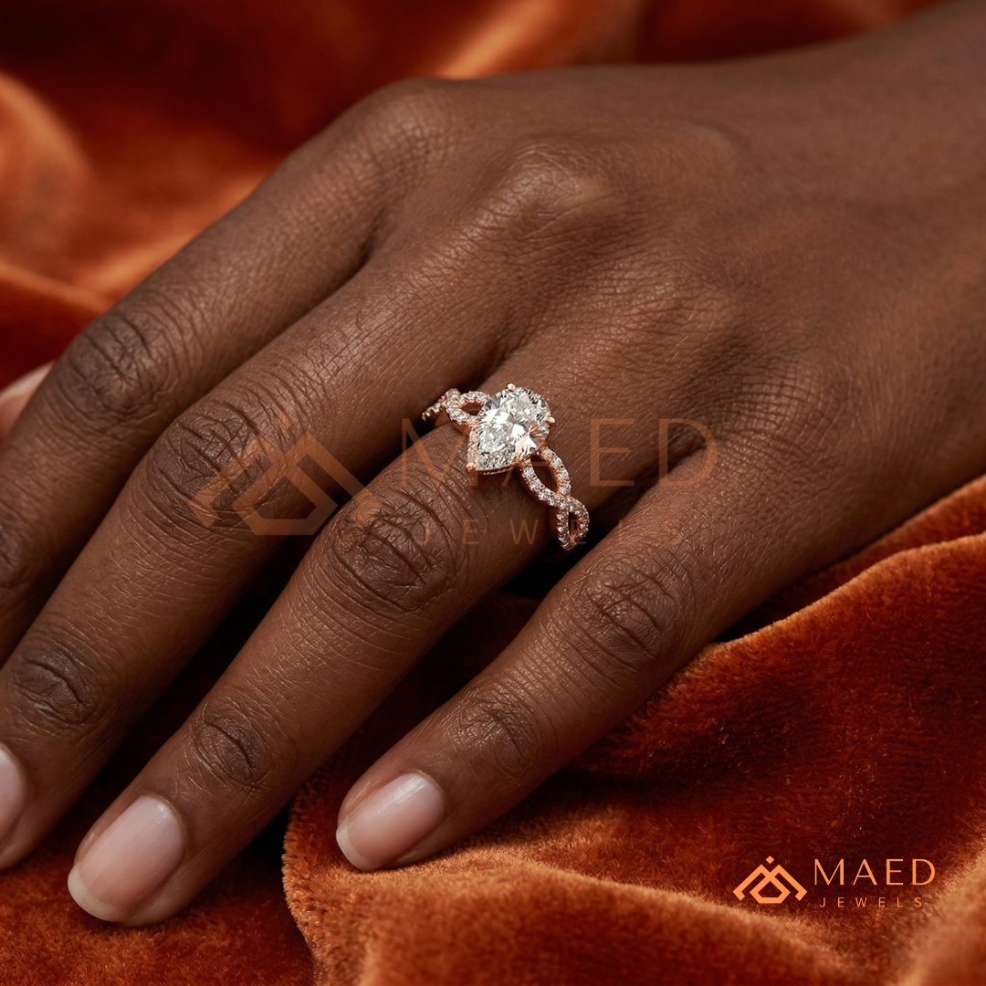 Intertwined Vortex Halo Diamond Simulant Ring in 14K Yellow Gold, Rose Gold & Silver