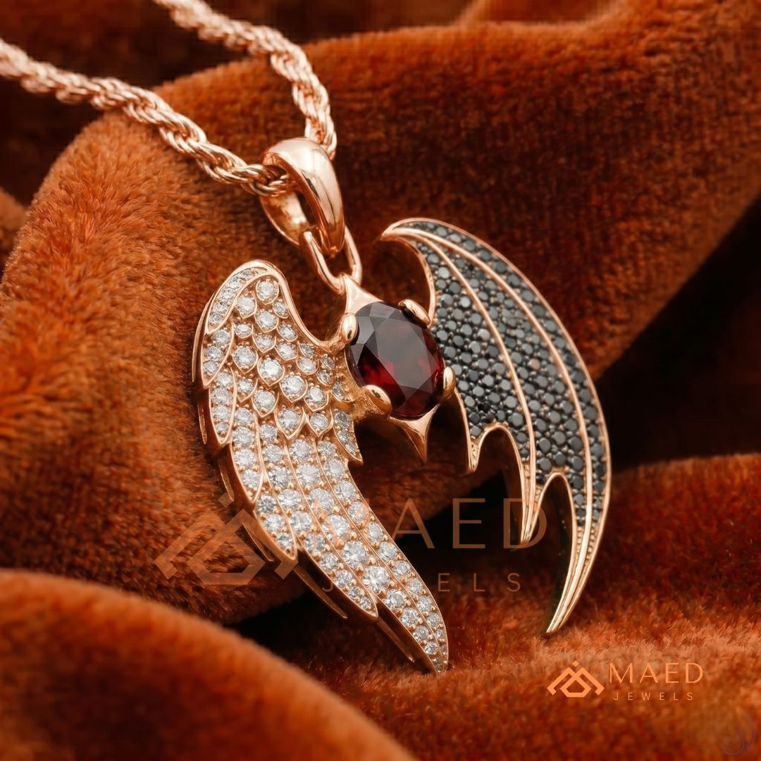 The Dark Angel Wing Pendant | Red Garnet Gothic Statement Necklace