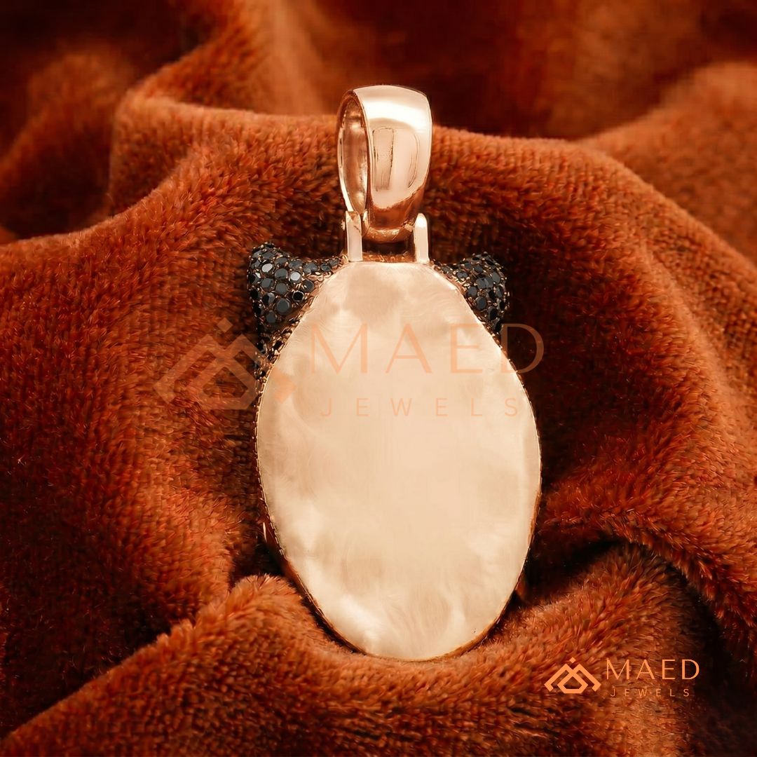 Black Diamond Panther Head Pendant in Sterling Silver, 14K Gold & Rose Gold