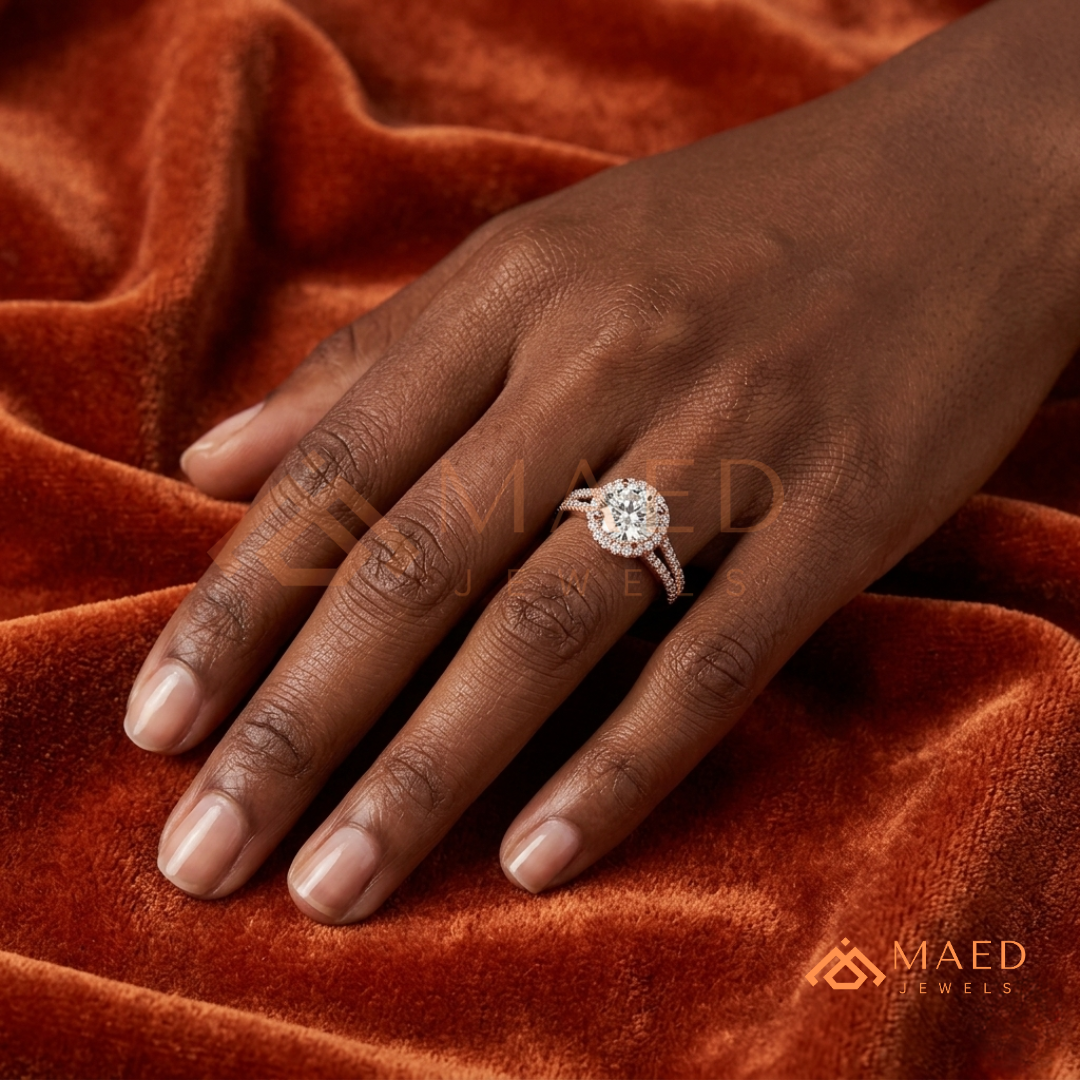 Round-Cut Halo Engagement Ring with Split-Shank Pavé Band