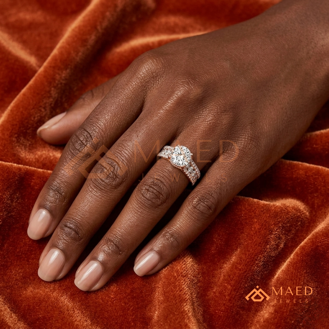 Multi-Row Pavé Split-Shank Engagement Ring – Glamour Diamond Ring
