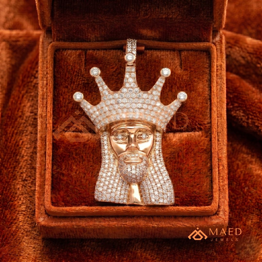Iced Out King Jesus Head Statement Pendant | Silver, 14K Yellow & Rose Gold