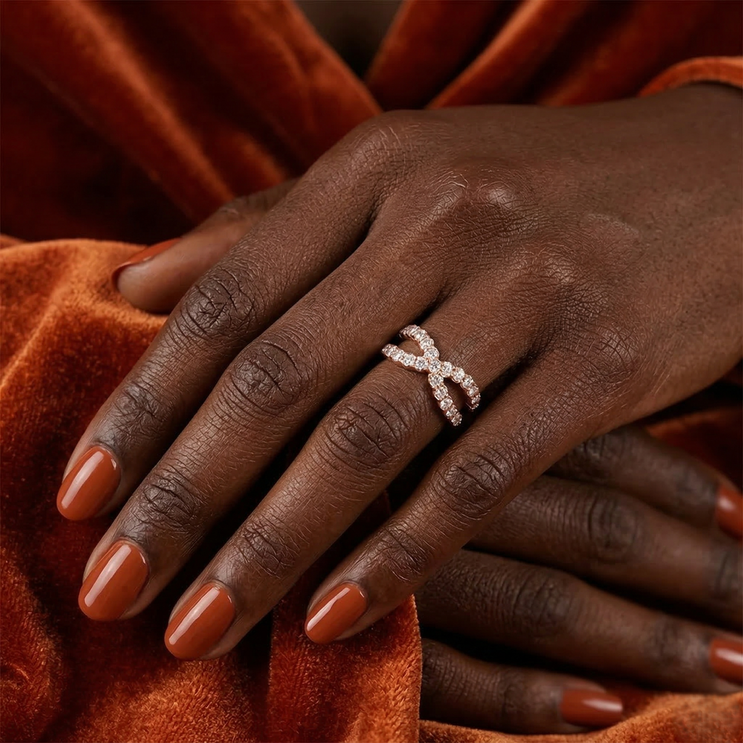 Diamond Double Row Cross Ring in 14K Yellow Gold | X-Band Statement Ring
