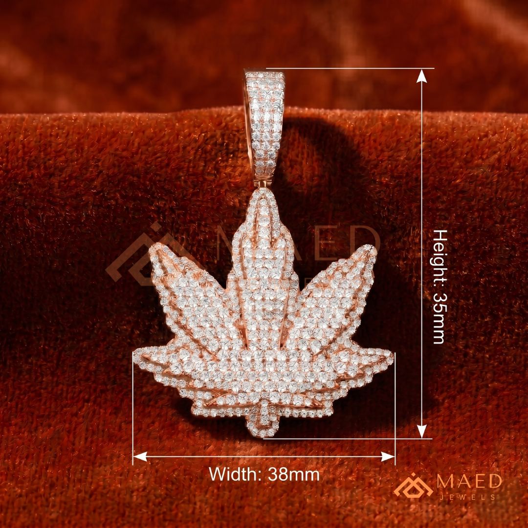 Iced Out Leaf Diamond Pendant | 14K Gold, Rose Gold & Sterling Silver