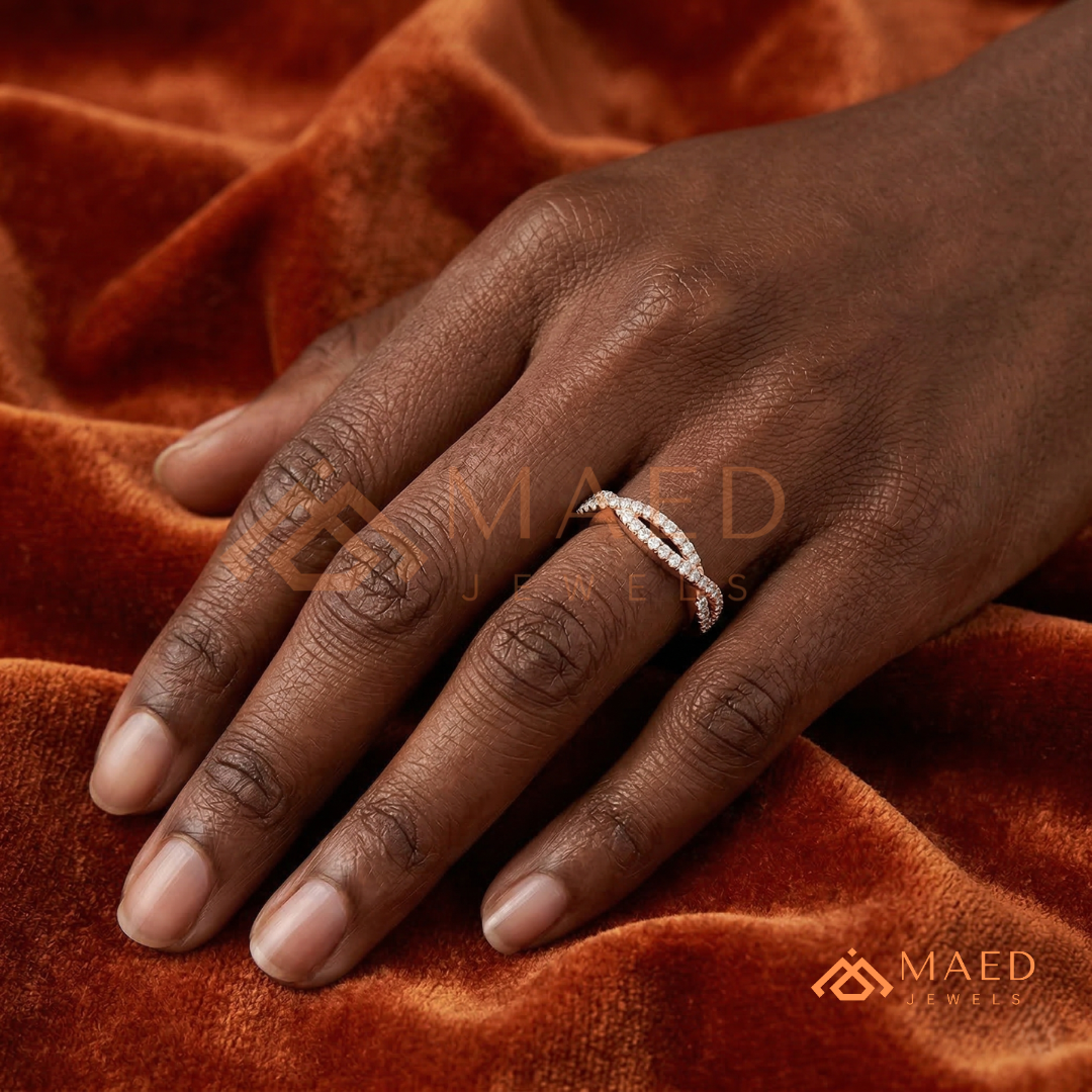 Double Row Twisted Infinity Diamond Wedding Band | Crossover Pavé Wave Ring in Silver, 14K Gold, & Rose Gold
