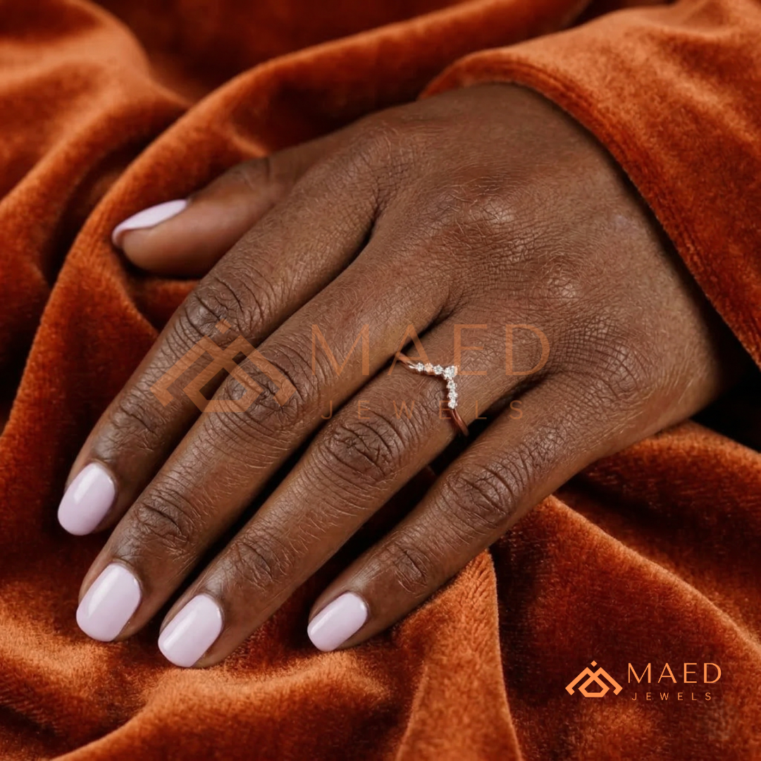 Pear and Round Cluster Curved Stackable Anniversary Ring – Silver, Yellow & Rose Gold