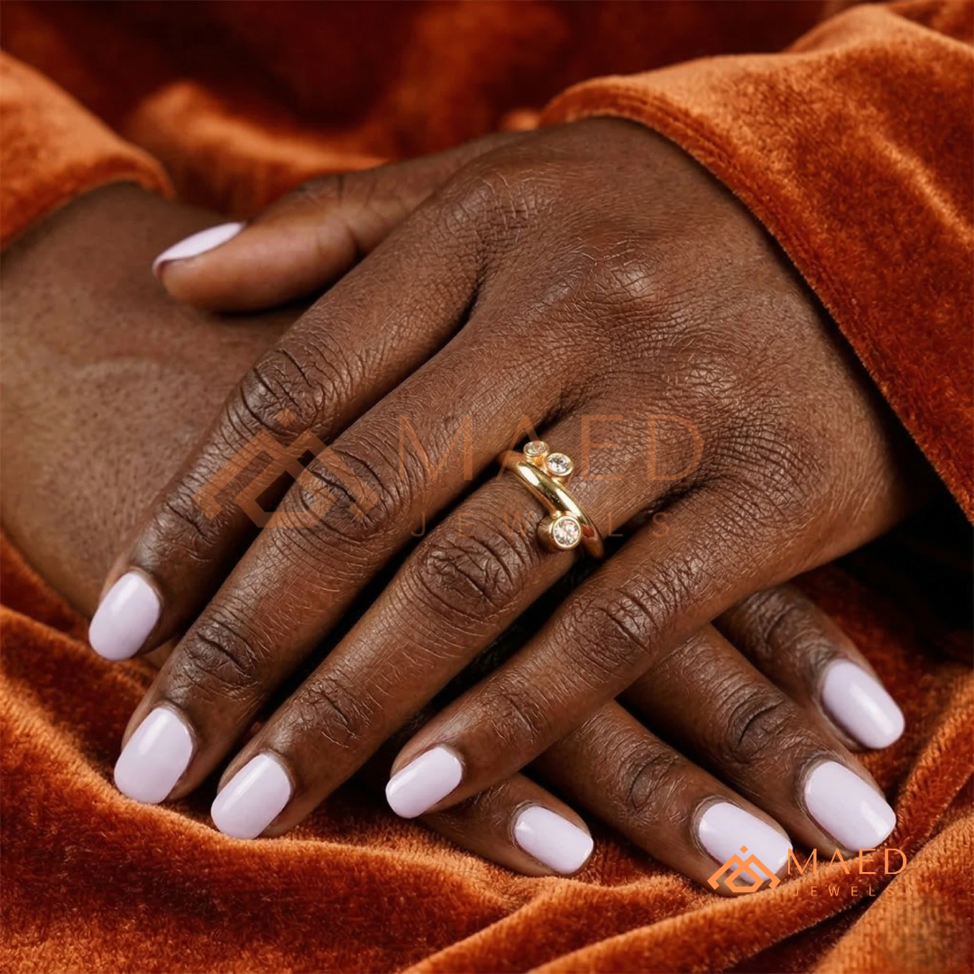 Modern Floating Three-Stone Toi et Moi Ring – Silver, 14K Yellow & Rose Gold