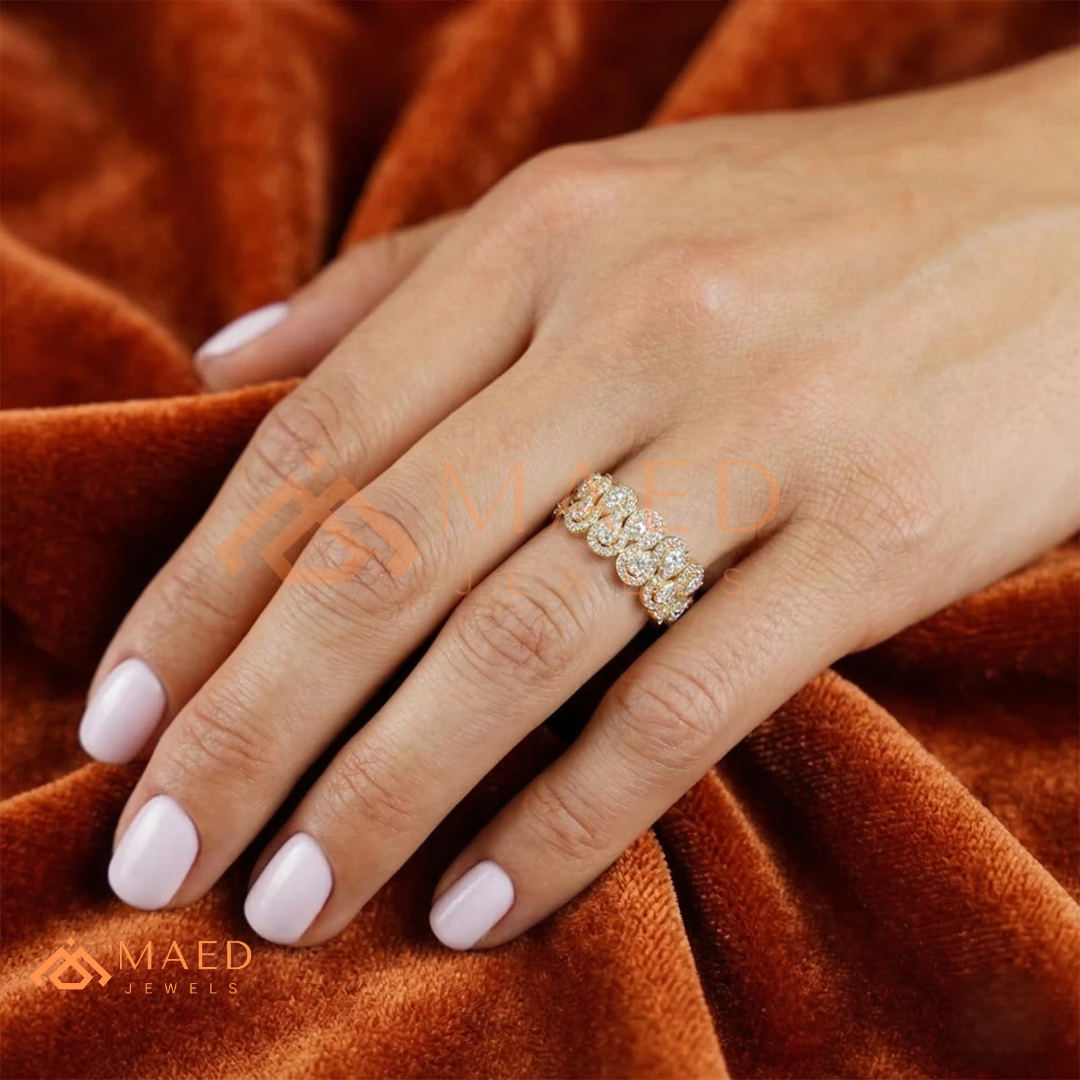 Scalloped Pear Cut Diamond Statement Ring – Silver, 14K Yellow & Rose Gold