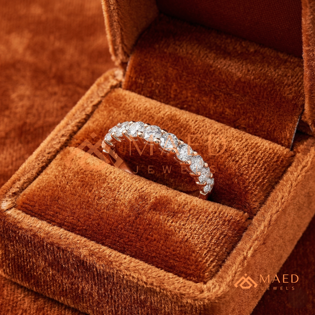 5-Stone Mixed Cut Diamond Wedding Band | East-West Emerald & Round Cut Ring in Silver, 14K Gold, & Rose Gold