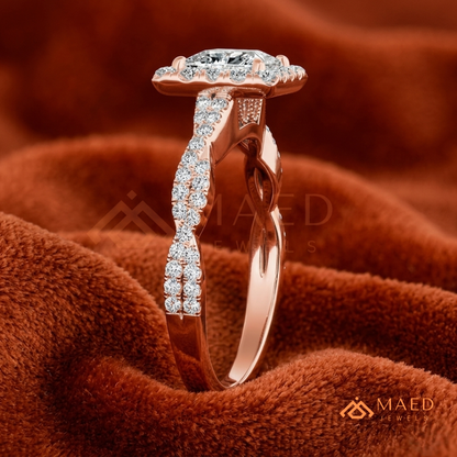 Infinity Twist Princess Cut [Gemstone Type] Halo Ring in 14K Yellow Gold, Rose Gold & Silver
