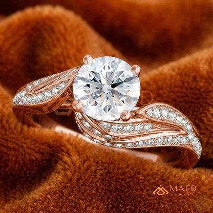 Vintage Bypass Round Cut Engagement Ring with Swirl Pavé Band