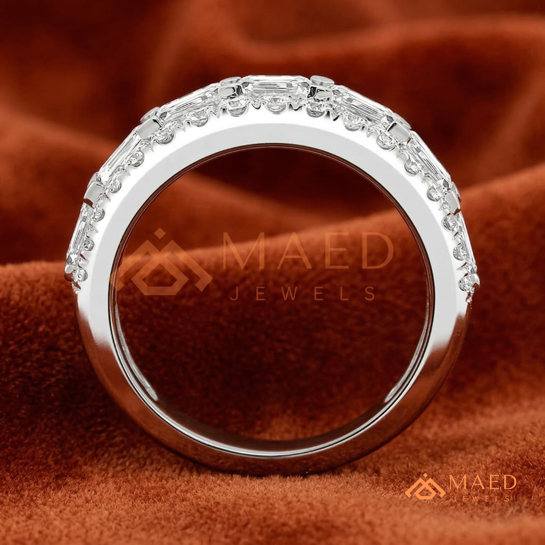 The Empress Triple-Row Eternity Band | Emerald & Round Cut Cluster Ring