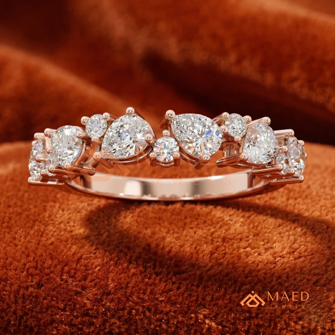 The Amara Scattered Cluster Band | Asymmetric Pear & Round Wave Ring
