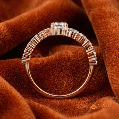 Nature-Inspired Radiant Cut Three-Stone Engagement Ring with Thorn Band in Silver, 14K Gold & Rose Gold
