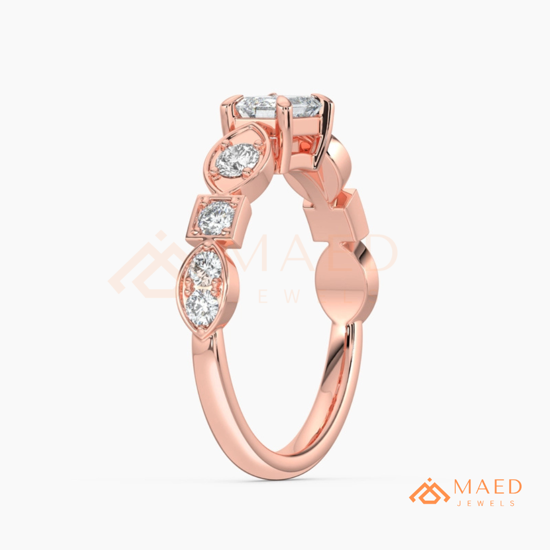 Vintage Emerald Cut Art Deco Engagement Ring in 14K Gold, Rose Gold & Silver