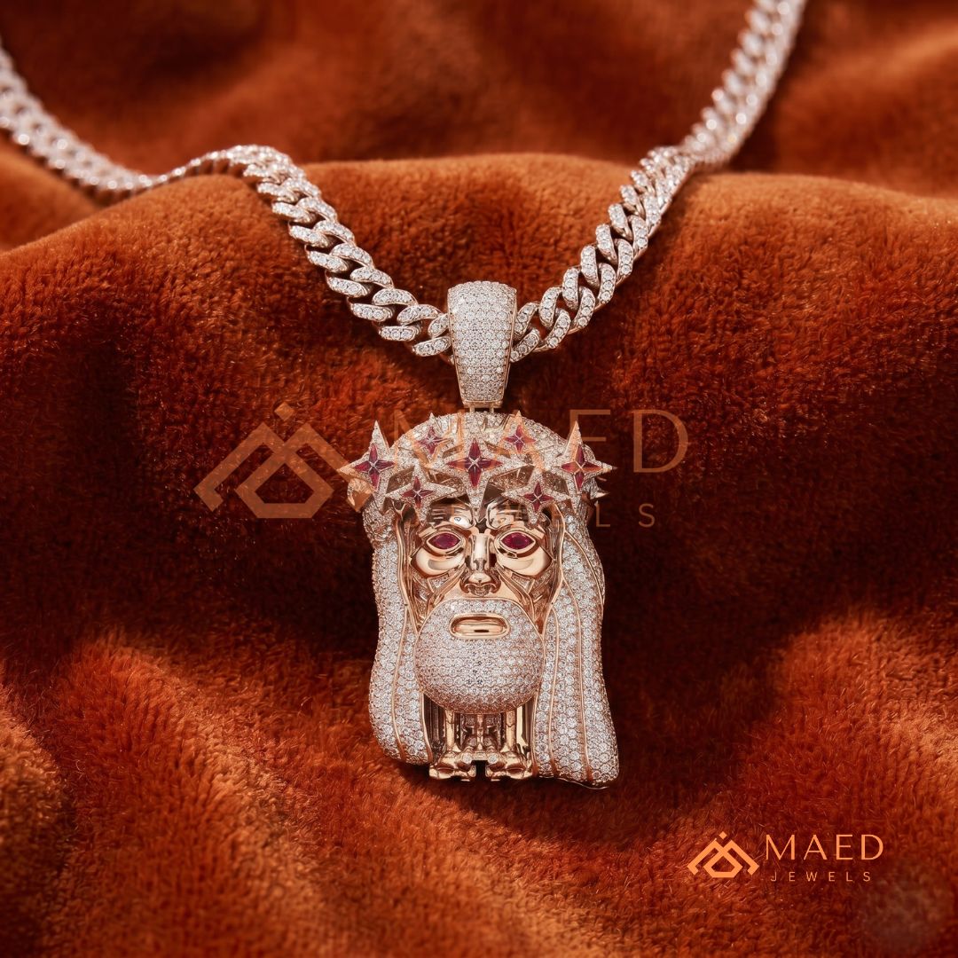 Fully Flooded Jesus Head Statement Charm – Crown of Thorns Hip Hop Pendant
