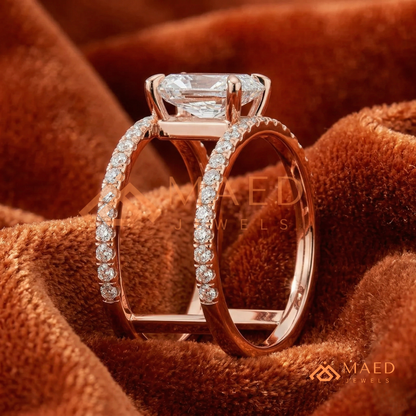 Radiant Cut Double Band Engagement Ring | Floating Open Spacer Pavé Cuff