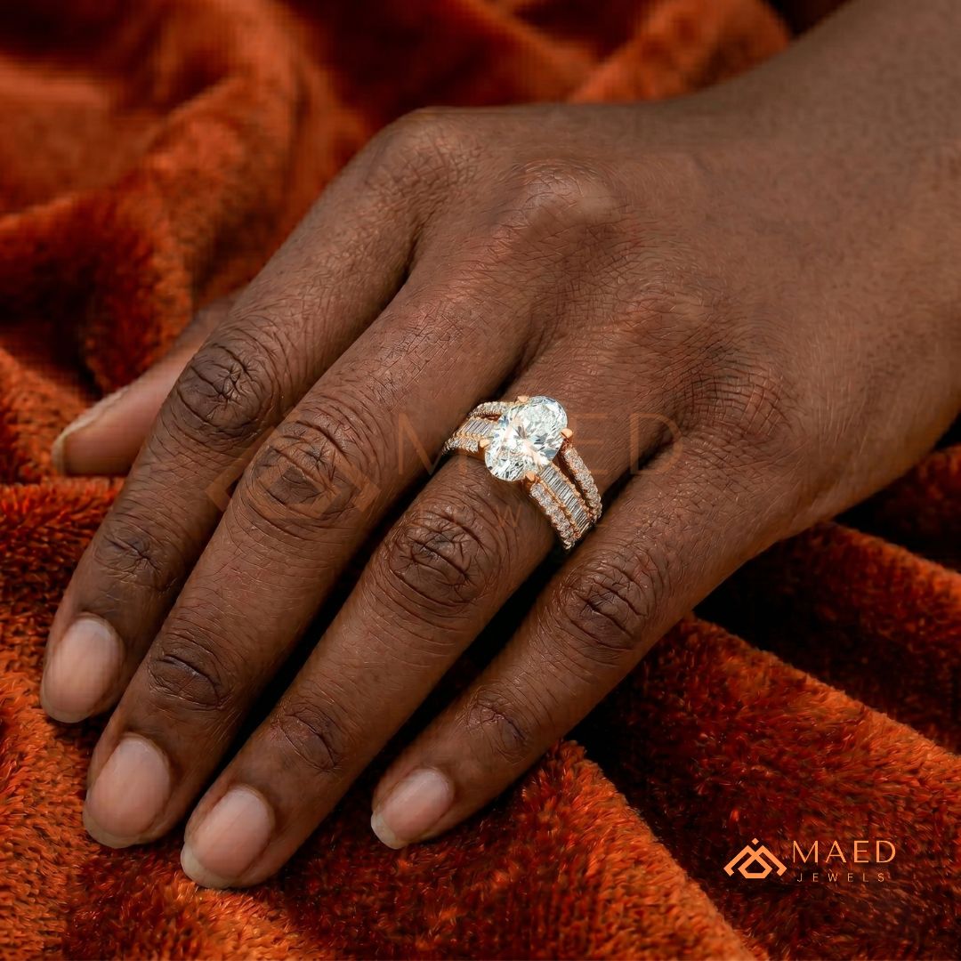 Art Deco Emerald Cut Engagement Ring with Stepped Baguette Side Stones