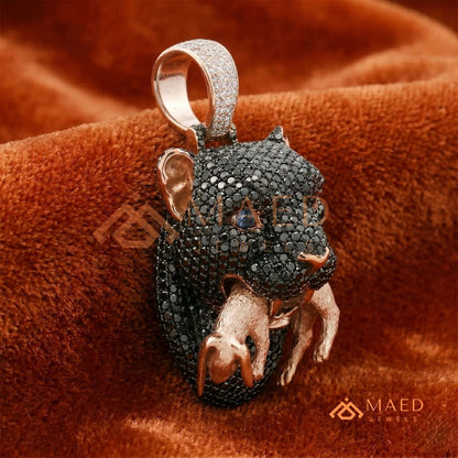 Black Diamond Panther Head Pendant in Sterling Silver, 14K Gold & Rose Gold