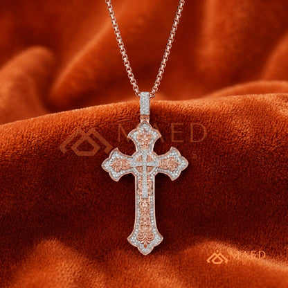 Royal Baroque Diamond Cross Statement Pendant | Silver, 14K Yellow & Rose Gold