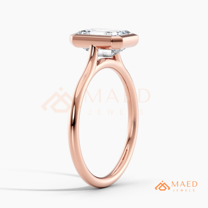 Modern Emerald Cut Solitaire Bezel Engagement Ring in Silver, 14K Gold & Rose Gold
