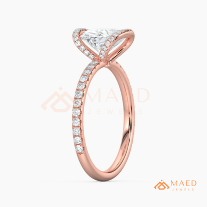 East-West Oval Cut Partial Halo Engagement Ring | 14k Gold, Rose Gold & Sterling Silver Shimmering Accented Band