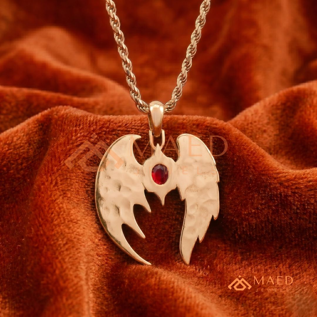 The Dark Angel Wing Pendant | Red Garnet Gothic Statement Necklace