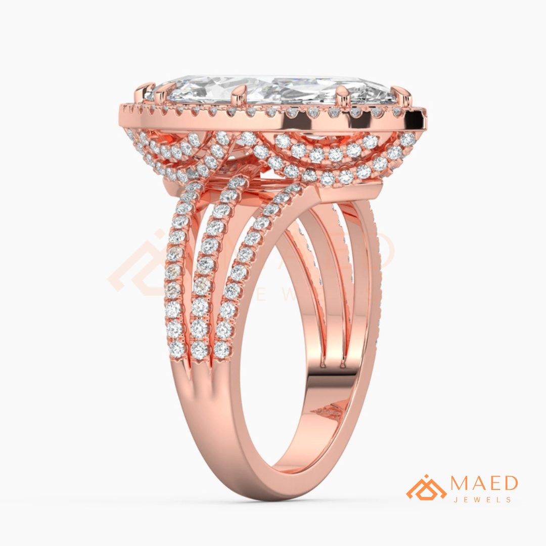 Classic Oval Cut Solitaire Engagement Ring with Split Shank Pave Band in Silver, 14K Gold & Rose Gold