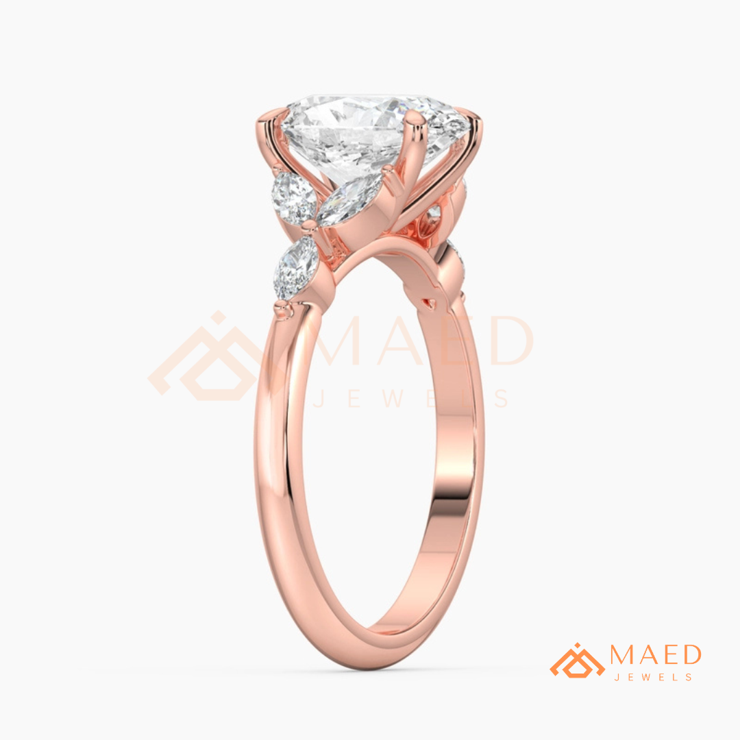 Oval Cut Marquise Cluster Engagement Ring | Nature Inspired Floral Wedding Ring | 14K Gold, Rose Gold & Sterling Silver