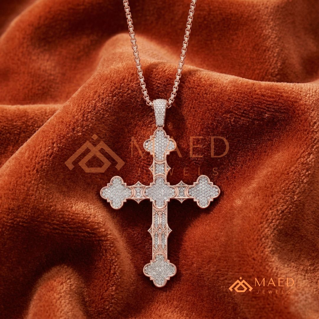 Byzantine Clover Cross Pendant – Iced Out Micro Pave Statement Necklace