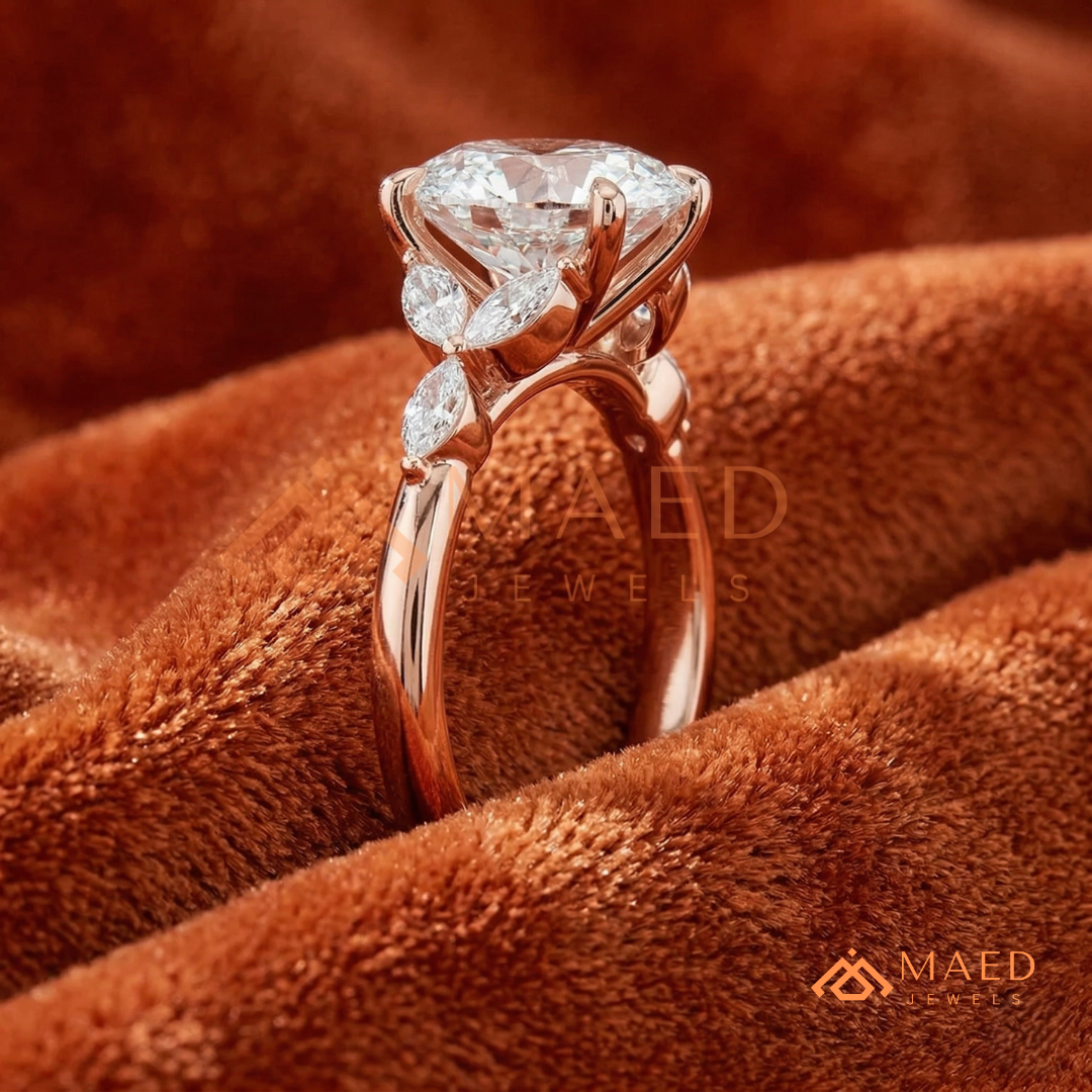 Oval Cut Marquise Cluster Engagement Ring | Nature Inspired Floral Wedding Ring | 14K Gold, Rose Gold & Sterling Silver