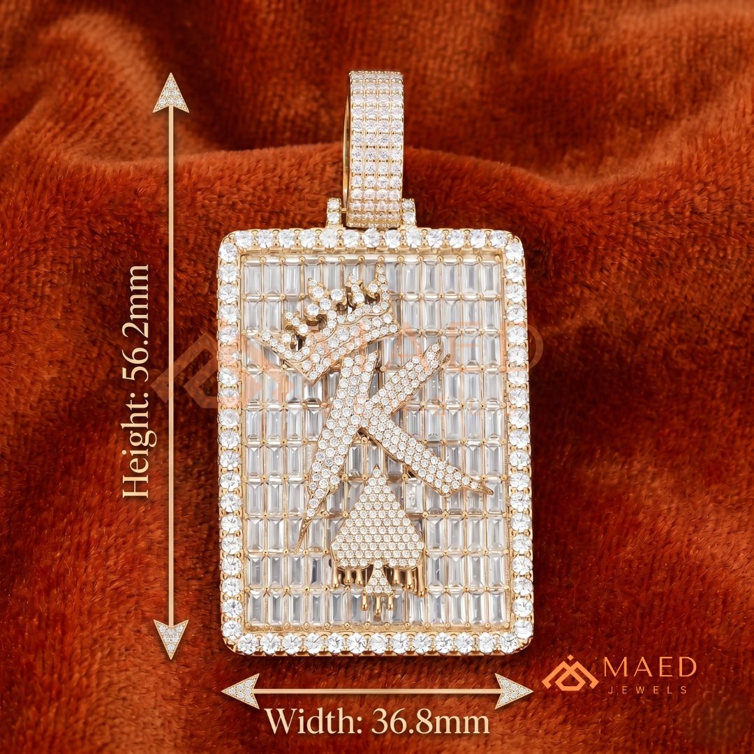 Custom King Spade Tag Pendant with Baguette & Round Cut Diamonds