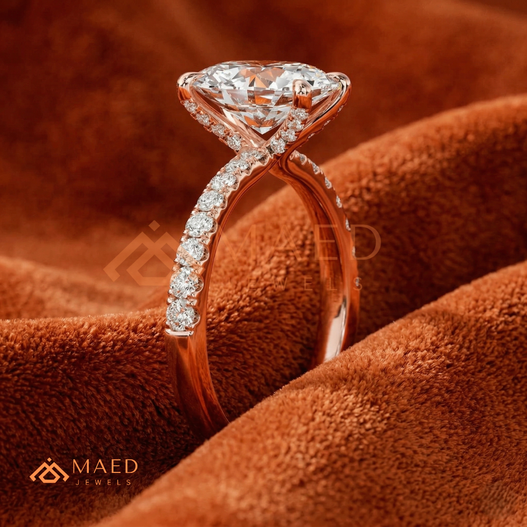 Oval Cut Engagement Ring with Pavé Band in Silver, 14K Gold, & 14K Rose Gold