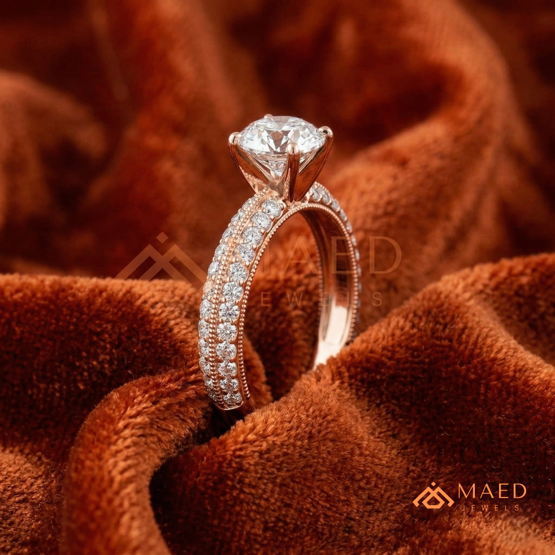 Vintage-Inspired Halo Diamond Simulant Ring in 14K Yellow Gold, Rose Gold & Sterling Silver